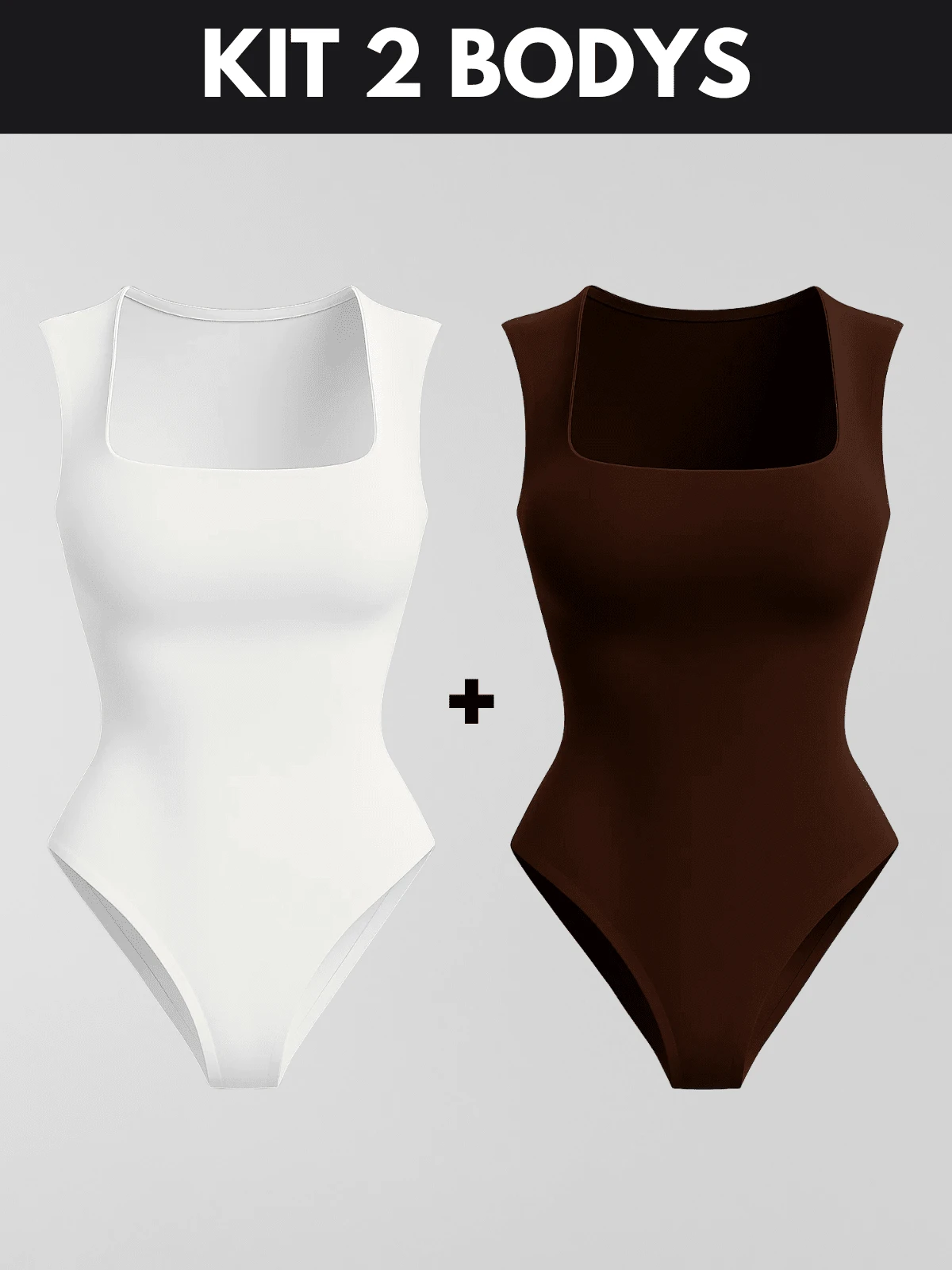 KIT 3 Women's Plus Size Blouse Women's Plus Size Bodysuit Women's Gym Blouse Women's High Compression Shaping Bodysuit Bory - 白色 + 棕色背心 - 查看 1