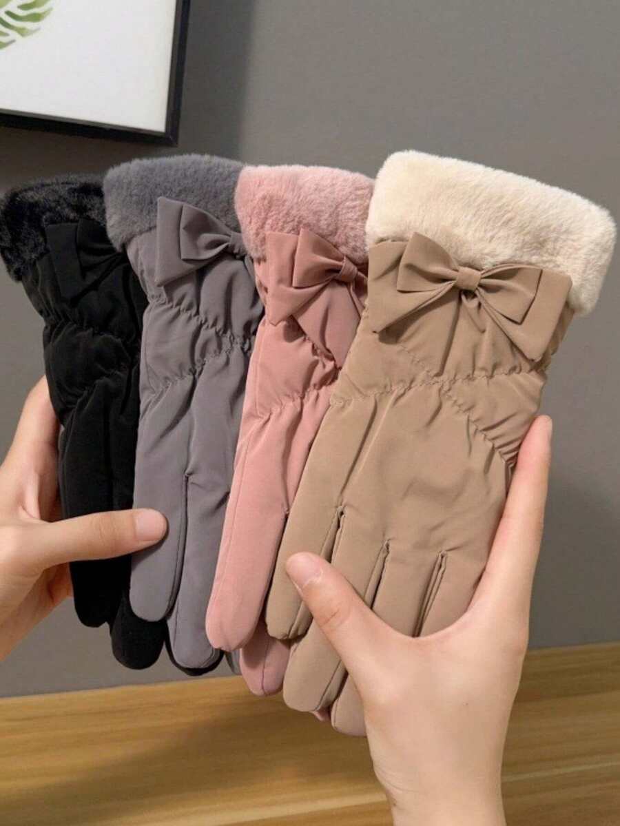 1 Pair Of Ladies' Warm Fleece Gloves, Cold-Proof Gloves, Touchscreen Gloves, Gothic Style, Ladies' Winter Sports Gloves For Outdoor Cycling In Autumn And Winter, Ski Gloves. Winter Ladies' Winter Accessories, Elegant Ladies' Gloves - A - View 1