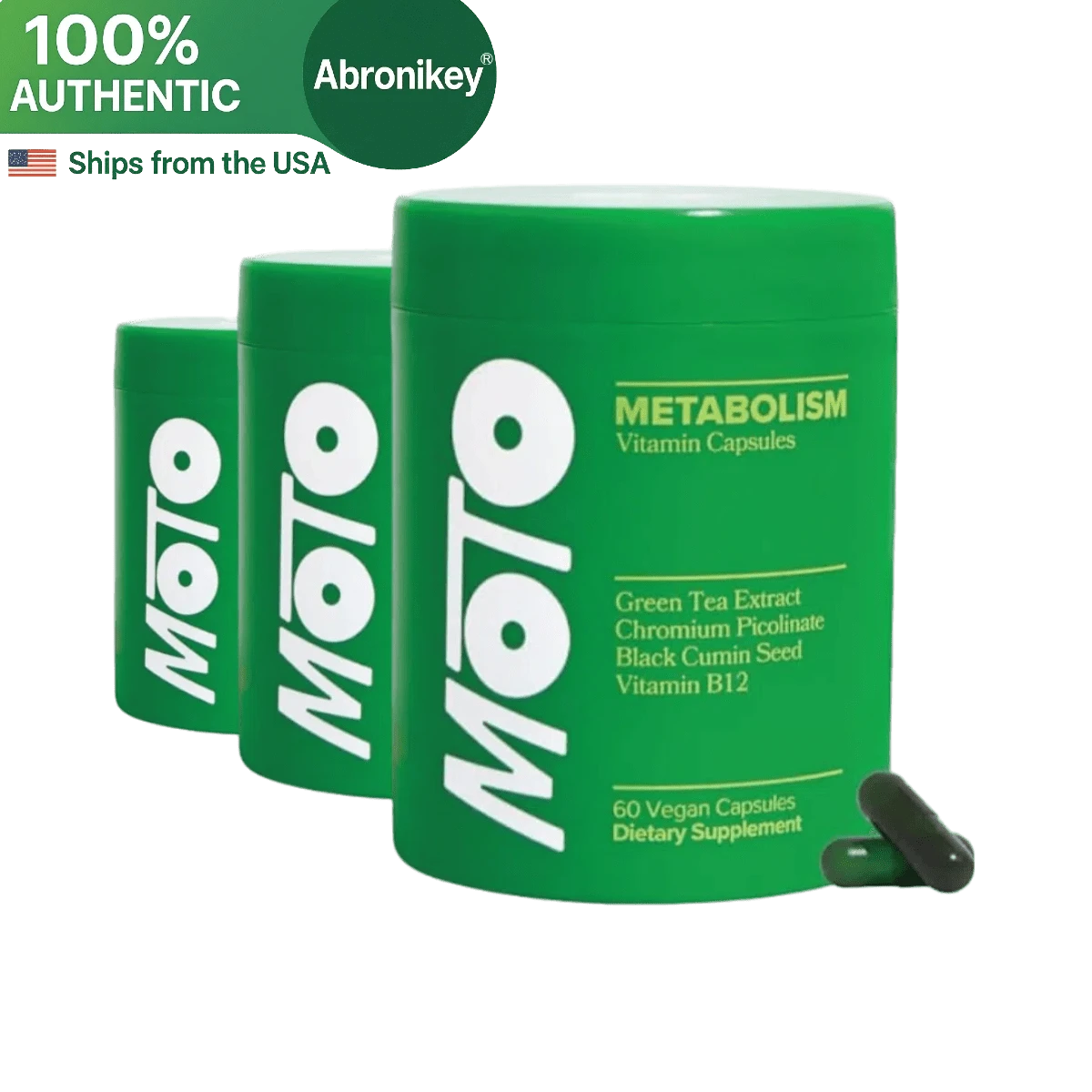 Abronikey 3 Bottles | Moto Women's Metabolism Support - Energy, Curb Cravings, Healthy Metabolism - Vegan Capsules, 30 Servings - 3 chai - Xem 1