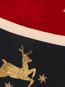 Bragas elásticas negras cómodas para mujer, con cintura en contraste con estampado de renos navideños, ropa interior transpirable y cómoda - Negro - Ver 5