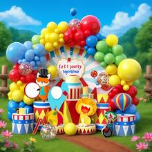 Carnival Circus Balloons Garland Arch Kit,133pcs Red Blue Yellow Rainbow Multicolor With Confetti Balloons For Carnival Theme Birthday Party Decorations - Nhiều màu - Xem 6