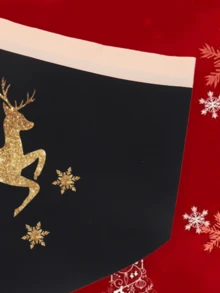 Bragas elásticas negras cómodas para mujer, con cintura en contraste con estampado de renos navideños, ropa interior transpirable y cómoda - Negro - Ver 6