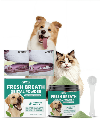 Zahnreinigungspulver für Haustiere, Zahnreinigungspulver für Hunde, erfrischt den Atem und reinigt den Mundgeruch