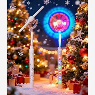A Set Of Sparkling Windmill Glowing Wands, Suitable For Christmas, Magic Wand Decoration, And Party Lighting Supplies. Rotating Needle Wheel Stick Flash Needle Wheel Toy Needle Wheel White Rotating Toy With Music Illuminates Needle Wheel Stick Fashion Party Christmas Toy Glowing Rotating Windmill