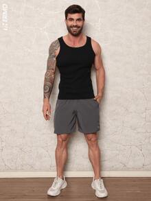 Kit 3 Shorts Elastane Mauricinho Beach Men's With Lycra Gym Running Cross Plain Basic - Gray/Navy/Beige - View 3