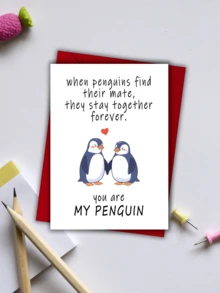 1 طقم بطاقة تهنئة رومانسية بشكل البطريق الحب - "أنت بطريقي" - مثالية للذكرى السنوية ، عيد الحب ، الخطوبة ، الزفاف ، عيد الميلاد - هدية مثالية للأزواج