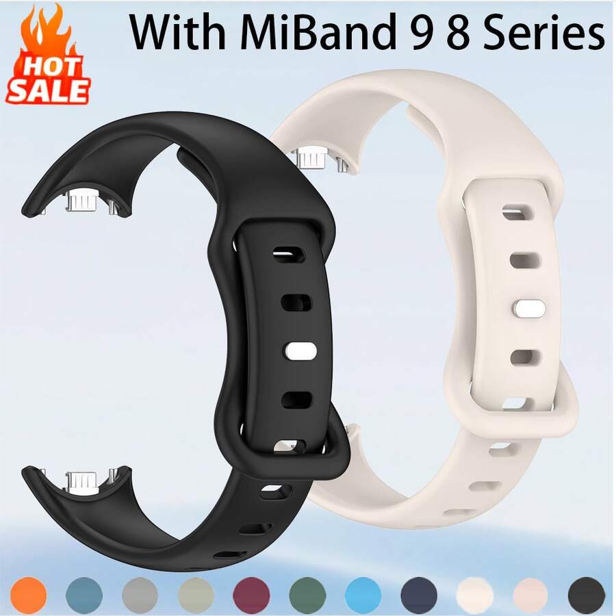 Silicone Strap Compatible With Xiaomi Mi/Smart Band 9 8 NFC Sport Rubber Butterfly Buckle Bracelet Smart Watch Wristband Compatible With Xiaomi Smart Band 8 9 NFC Smart Watch Accessories,Women Men Girls Boys
