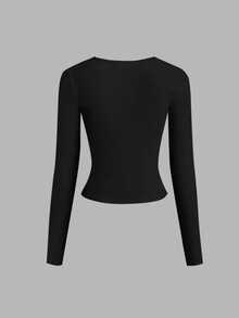 t-shirt ajusté à manches longues de couleur unie pour femmes grandes tailles, décontracté et pour le début de l'automne