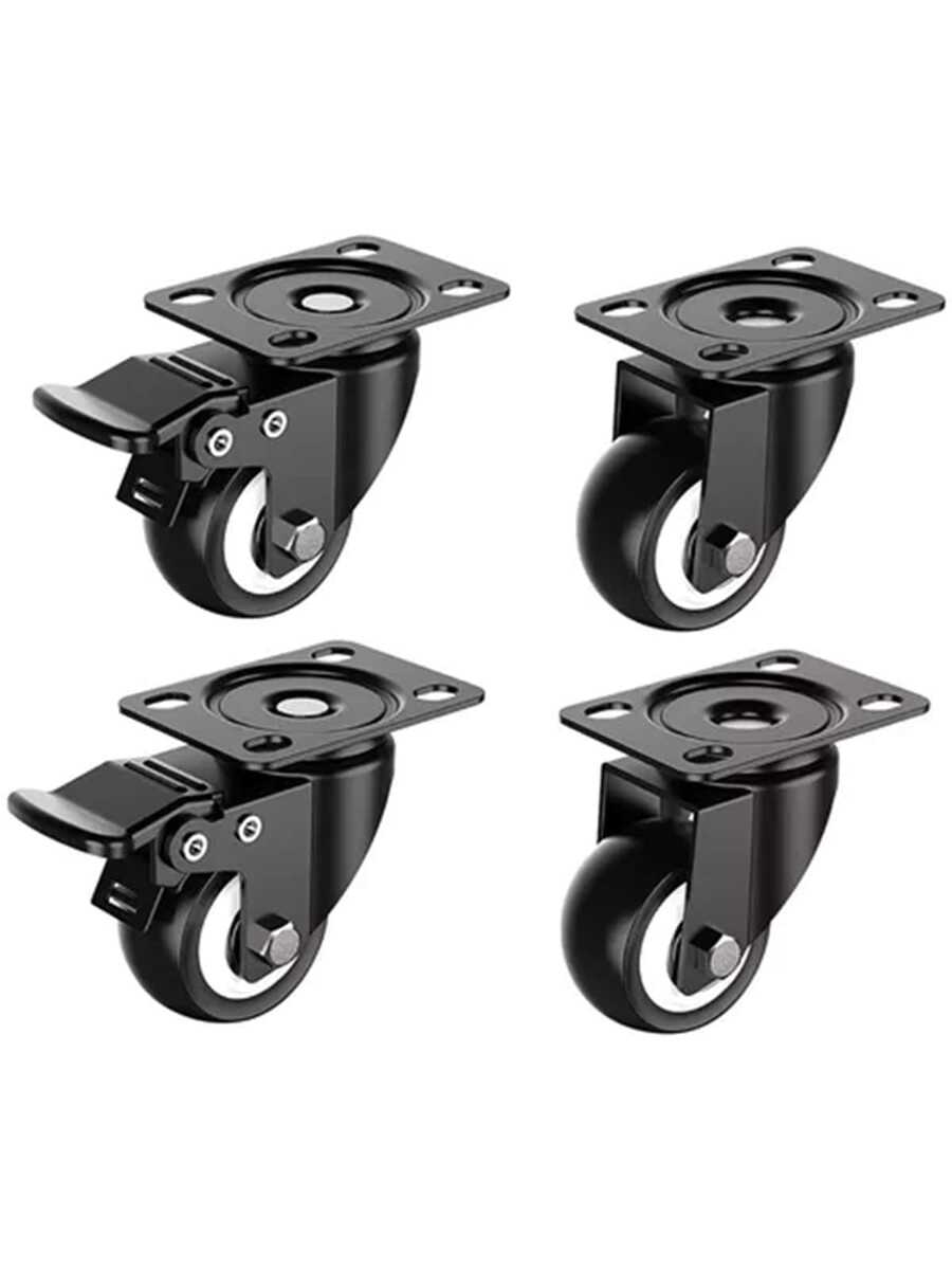 Kit 4 Ruedas De Pvc Rodaja Giratoria Con Frenos 2in Negras para Muebles de y Oficina, Transporte de Carretillas - Negro - Ver 1