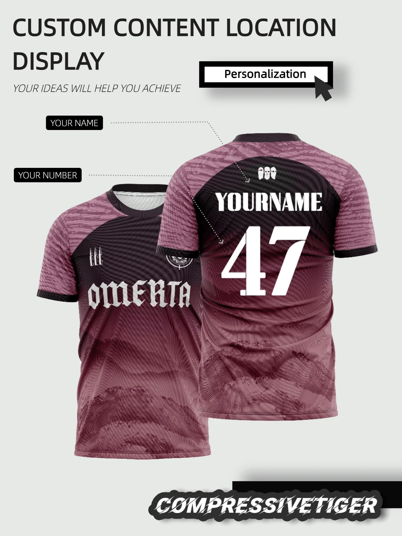 Custom Men's Purple OMERTA Boxing Jersey Shirt - Quick-Dry Breathable Fabric With Personalized Name & Number Printing. Fan Style Training Top For Football, Gym & Casual Wear - Mauve Purple - View 1