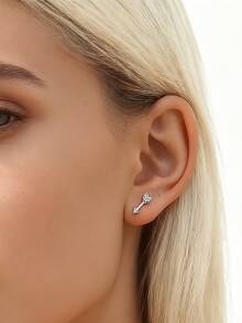 2pcs Women Simple Arrow Cubic Zirconia Stud Earrings, Sparkling Cartilage Earrings Suitable For Daily Wear, Dates And Commuting