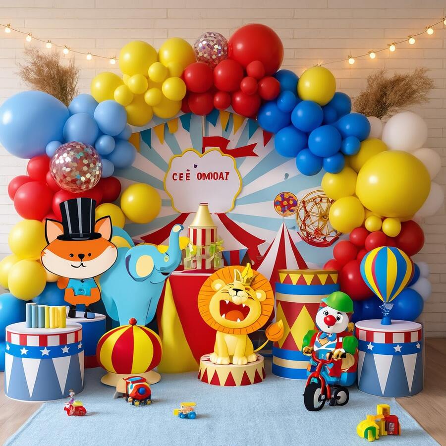 Carnival Circus Balloons Garland Arch Kit,133pcs Red Blue Yellow Rainbow Multicolor With Confetti Balloons For Carnival Theme Birthday Party Decorations - Nhiều màu - Xem 1