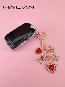 HAILIAN 闪亮合金包饰套装，镶嵌各种钻石、闪亮爱心、花朵和蝴蝶。可用作包饰、钥匙扣，或作为生日、节日、返校礼物送给家人、朋友或情侣。复古红色 - 紅色 - 查看 7