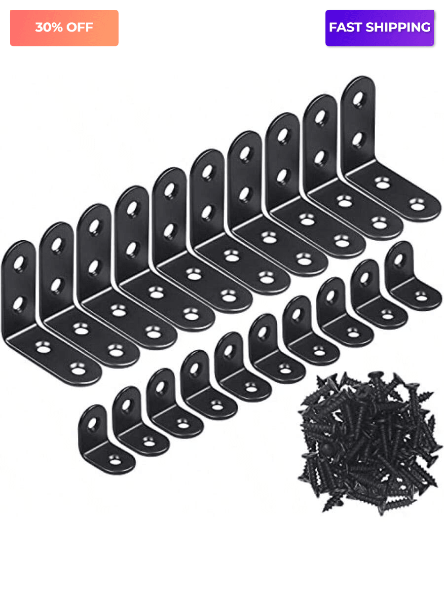 NEW PRODUCT YAMASO 20PCS L Bracket Corner BracketBlack Small Right Angle Bracket For Wood Furniture Cabinet Chair 10PCS 0.79 Inch+10PCS 1.57 Inch With 60PCS Screws