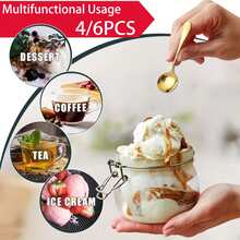 4/6 lingurițe mini de desert din oțel inoxidabil argintiu/auriu de înaltă calitate, 4,5 inch, lingurițe pentru înghețată, lingurițe pentru sos, lingurițe pentru condimente, lingurițe de cafea, lingurițe de ceai, ustensile de bucătărie, lustruite oglindă, ideale pentru înghețată/sos/cafea/Crăciun/Halloween/Paște/Ziua Recunoștinței