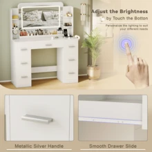 Furniwell Vanity Desk With Lights, Large LED Mirror With 3 Color Modes, Makeup Vanity With Power Outlet & USB Ports, 7 Drawers - 查看 6