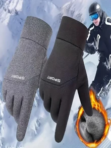 1 Pair Unisex Winter Outdoor Warm Gloves, Thermal Lined, Touchscreen Capable, Non-Slip, Available In Small/Medium/Large, Suitable For Sports, Cycling, Skiing - Windproof, Adjustable Closure, Nylon Material, Black, Winter Warmer Accessory, Outdoor Cycling Gloves