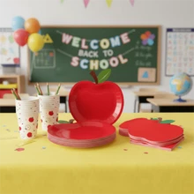 80个红苹果形纸盘，一次性餐具，适合课堂聚会、圣诞节餐桌装饰、趣味餐具 - 紅色 - 查看 2