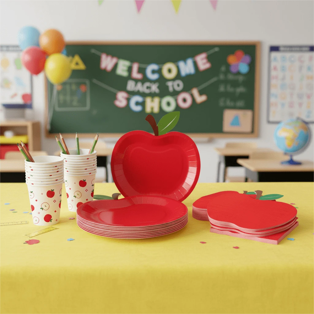 80个红苹果形纸盘，一次性餐具，适合课堂聚会、圣诞节餐桌装饰、趣味餐具