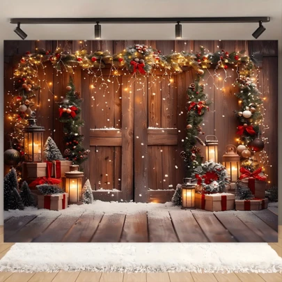 1 件圣诞仓库场景装饰横幅，涤纶材质，节日装饰背景横幅，派对摄影背景，室内外装饰，生日派对新年活动装饰，多种尺寸