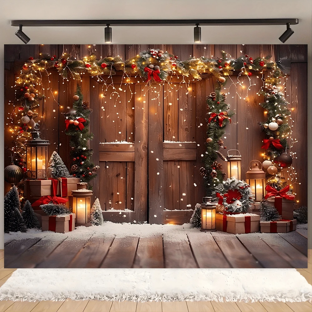 1pc Christmas Warehouse Scene Decorative Banner, Polyester Material, Holiday Decoration Backdrop, Party Photography Background, Indoor/Outdoor Decoration, Birthday Party New Year Event Decor, Multiple Sizes Available - Multicolor - View 1