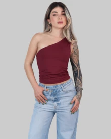 MULA MANCA CROPPED TOP WITH LINING ASYMMETRICAL ONE-SHOULDER WOMEN'S BLOUSE SPRING/SUMMER AITONA - Màu Tím - Xem 2