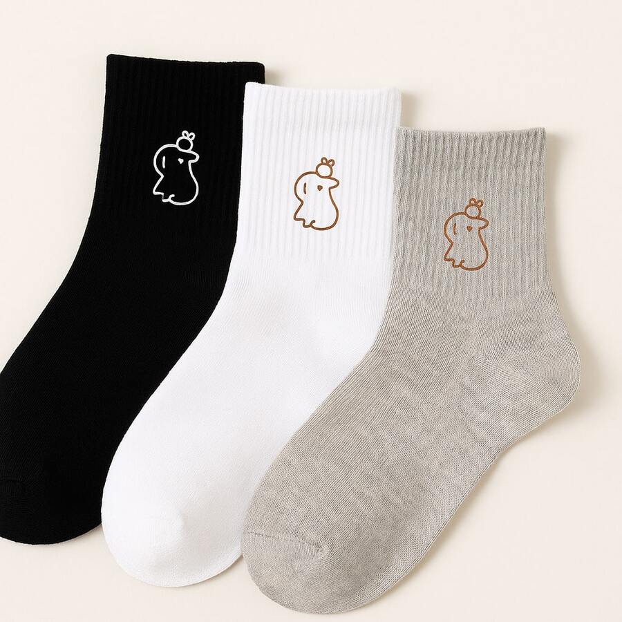 Set Of 3 Pairs Of Long, Sporty, Capybara-Designed Socks - Sizes 35 To 40 - Nhiều màu - Xem 1