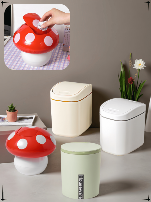 1 Stück Mini Mülleimer, kleiner Mülleimer mit Deckel, Schreibtisch Mülleimer, Kunststoff Schreibtisch Papierkorb, mit Schwenk-Deckel Design um Geruchsaustritt zu verhindern, zum Aufbewahren von Obstschalen und Papierschnipseln auf dem Schreibtisch, für Badezimmer, Büro, Couchtisch, Schreibtisch