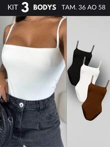 KIT 3 Women's Plus Size Blouse Women's Plus Size Bodysuit Women's Gym Blouse Women's High Compression Shaping Bodysuit Bory - 黑色背心 - 查看 10