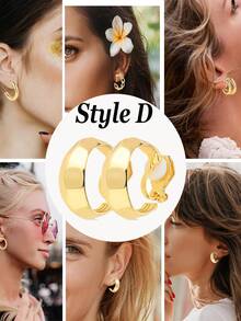 Yanxyad 1/6 Cặp bông tai kẹp vàng cho nữ, bông tai kẹp vòng tròn mạ vàng, bông tai kẹp vòng tròn cho nữ, trang sức giả không xỏ khuyên - Vàng - Xem 8