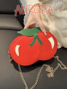 Cute Red Cherry Shaped Crossbody Bag - New Kawaii Sweet Style Ladies Shoulder Bag With Chain Strap, Unique Fruit - Themed Phone Pouch & Cartoon Pouch, Ideal For Young Girls' Birthdays, Proms, Graduations & A Lovely Gift For Friends, Mothers, Lovers On Valentine's Day, Christmas, Anniversaries, Thanksgiving & Halloween - 彩色 - 查看 7