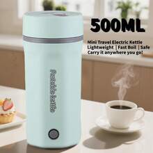 500ml Mini Travel Electric Kettle, 304 Stainless Steel, Fast Boiling, Auto Shut-Off & Dry Boil Protection