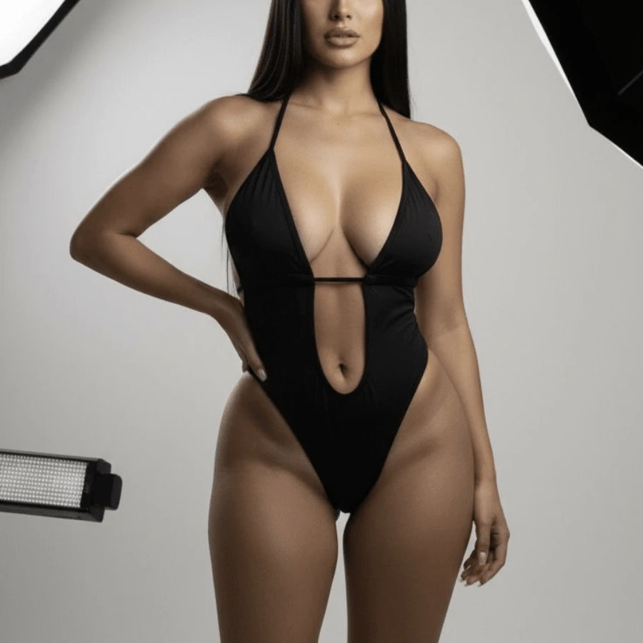 Bodysuit Swimsuit With Polyamide Neckline And Multi-Shape Blogger - màu đen - Xem 1