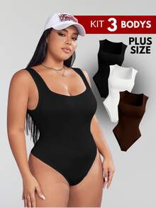 KIT 3 Women's Plus Size Blouse Women's Plus Size Bodysuit Women's Gym Blouse Women's High Compression Shaping Bodysuit Bory - 棕色錶帶 - 查看 5