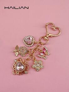 HAILIAN This Shiny Alloy Bag Charm Set Is Inlaid With Various Diamonds, Sparkling Hearts, Flowers And Butterflies. It Can Be Used As A Bag Charm, Keychain, And Also Makes A Great Birthday, Holiday Or Back-To-School Gift For Family, Friends Or Couples. - Gold - View 8