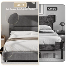 Queen Bed Frame With Headboard, Boucle Upholstered Soft Platform Bed Frame With Thickened Footboard,  Rounded Corners Design, Twin/ Full/ Queen/ King, Grey/ White/ Beige/ White/ Black - 灰色 - 查看 4