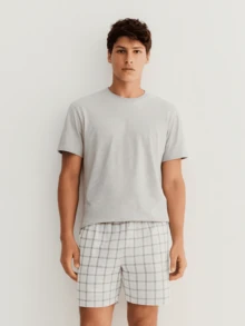 Men's Adult Short Sleeve Summer Pajama Set - Xám - Xem 5