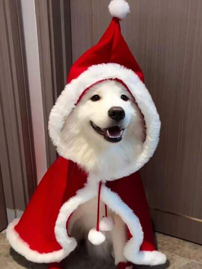 3 种尺寸的宠物圣诞老人服装，宠物圣诞服装斗篷，天鹅绒圣诞猫小狗服装，宠物节日服装，适合圣诞派对，小型中型大型宠物，圣诞老人角色扮演长袍