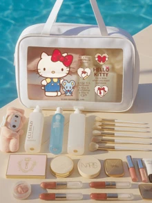 Sanrio Hello Kitty Transparent PVC Travel Bag, Official Licensed Waterproof Toiletry Bag with Zipper Closure and Handles, Cute Kawaii Design for Gym Beach Pool Weekend Trips, Gift for Girls Teens Sanrio Collectors, Bathroom Essentials Cosmetics Storage Organizer, Travel Accessoriess Hunctable, - 凱蒂貓 - 查看 8