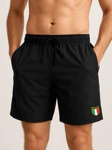 Men's Summer Kit Tactel Shorts And ITALIA Cotton T-Shirt, Comfortable Casual Model - màu đen - Xem 5