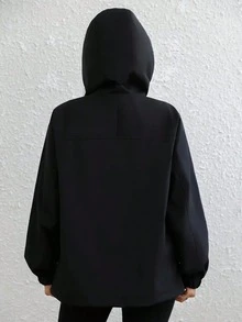 2025 Spring And Autumn New Loose Hooded Jacket With Diagonal Zipper And Large Pocket Design For Women - Black - View 2