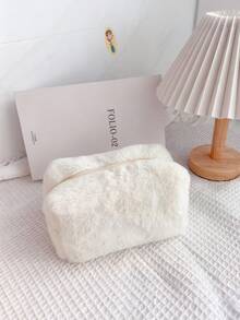 女士毛绒化妆包，柔软旅行化妆品收纳包，必备单手提包，女士毛绒化妆包，可爱毛绒化妆包，大容量蓬松旅行收纳洗漱包，小化妆包，可用作钱包化妆包，女士美容化妆包，旅行洗漱包，毛绒化妆包，化妆刷收纳拉链袋，用于整理