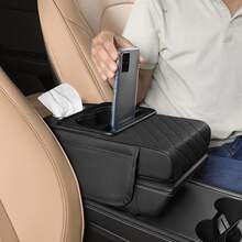 Car Center Console Set, Car Leather Armrest Cover, Storage Box, Universal Center Console Pad, Cup Holder, Tissue Box, Phone Slot, Luxurious Waterproof Interior Accessories, Black - Black - View 4