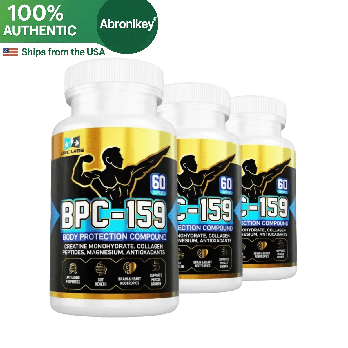 Abronikey BPC-157 Joint & Muscle Support – Recovery Complex With Creatine, Collagen, And Magnesium – Mobility & Strength Formula – Gluten-Free – 60 Capsules (Pack Of 3) - 3 Bottles - 查看 1