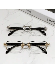 1 Set Of Men's Metal Frameless Trimmed Stylish Flat Glasses Suitable For Daily Use