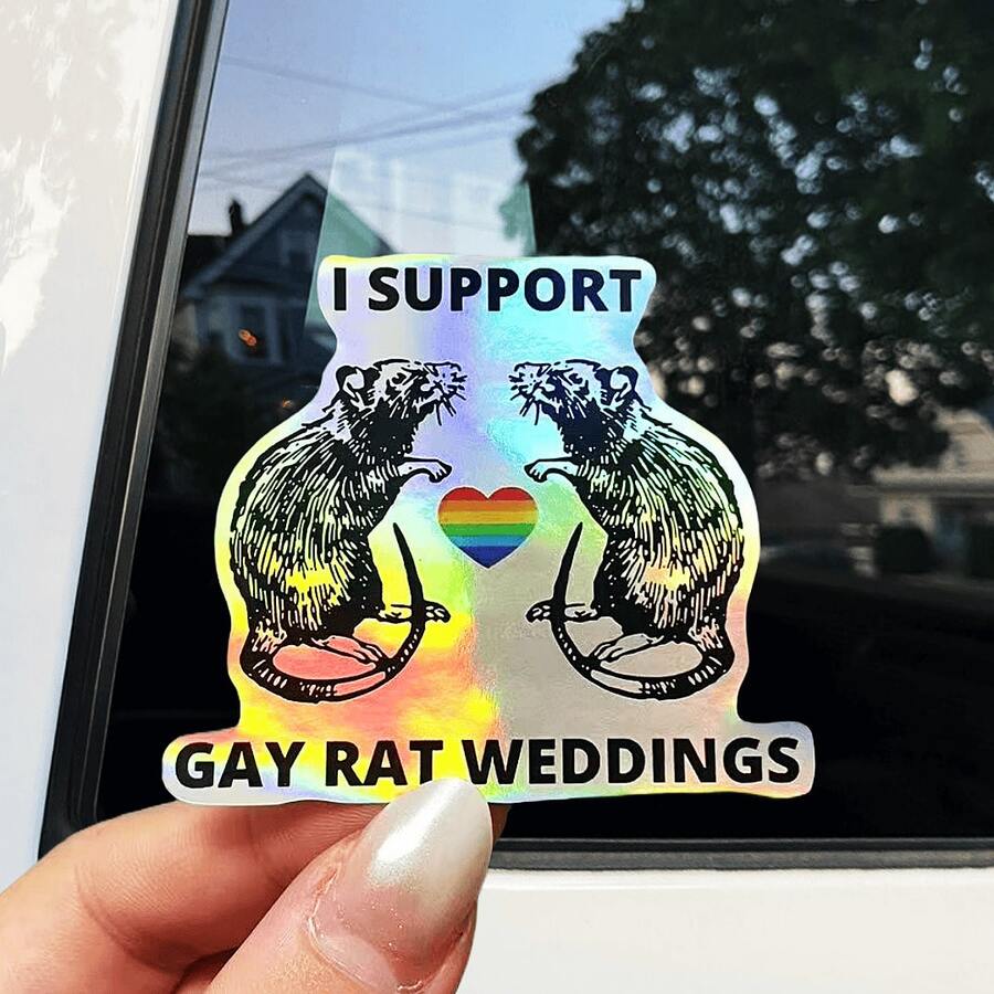 Tôi ủng hộ đám cưới chuột đồng tính - Hình dán trang trí quà tặng cầu vồng LGBTQ+ dành cho đám cưới chuột đồng tính - Hình dán trang trí laptop, bình nước, cốc, xe hơi, xe tải, cản xe, mũ bảo hiểm, điện thoại, tường, cửa sổ, đồ dùng làm sổ lưu niệm, hình dán vui nhộn, hình dán laptop, hình dán điện thoại Kindle - Nhiều màu - Xem 1