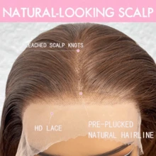 Peruca Reta Frente de Renda 13X6 Cabelo Misto Cor Marrom Chocolate 200% de Densidade Cabelo Virgem Brasileiro Misto para Mulheres Iniciantes Peruca Reta Sem Cola Pré-Arrancada Linha de Cabelo Natural Aparência Natural Uso Diário