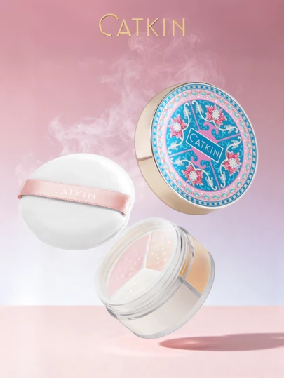  CATKIN 3-Color Lotus Powder, Long-Lasting Oil Control, Pearl & Matte Finish, Natural Makeup Effect, With Powder Puff, C02 Matte
