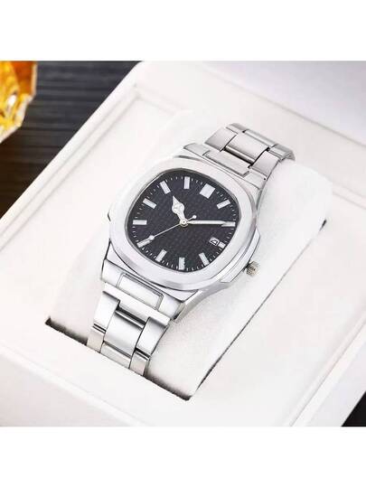 2025 New Square Business Sports Calendar Adjustable Steel Quartz Watch, As /Birthday Present