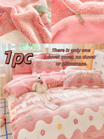 1 pieza Funda nórdica con estampado de pastel de crema de terciopelo de leche, 1*Funda nórdica, Sin relleno, Piel amigable, Suave y cómoda, Bonita y minimalista